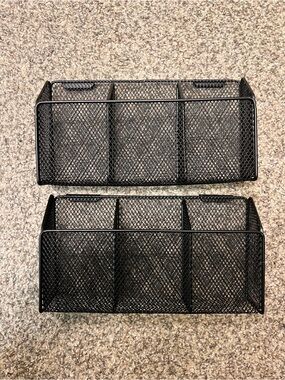 Black Metal 3-Compartment Desk Organizer